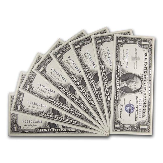 1957 $1.00 Silver Certificate CU (Fr#1619) 8 Consecutive 1957 $1.00 Silver Certificate CU (Fr#1619) 8 Consecutive