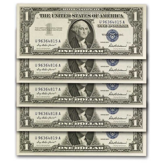 1957 $1.00 Silver Certificate CU (Fr#1619) 9 Consecutive