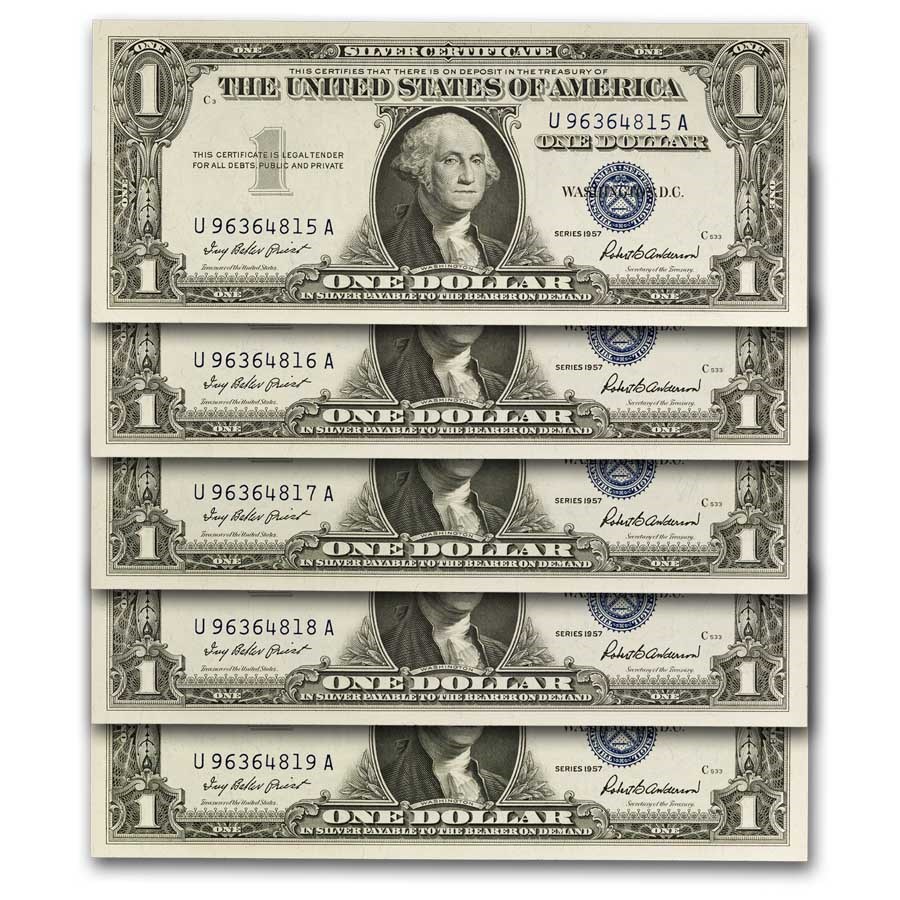 1957 $1.00 Silver Certificate CU (Fr#1619) 9 Consecutive