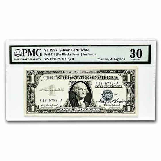 1957 $1.00 Silver Certificate VF-30 PMG (Fr#1619) Autograph 1957 $1.00 Silver Certificate VF-30 PMG (Fr#1619) Autograph