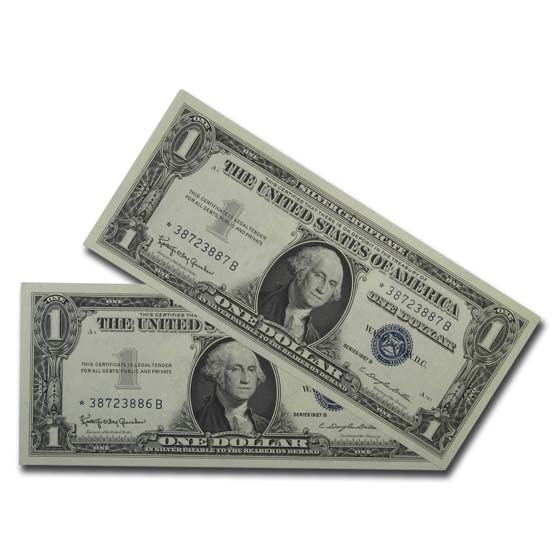 1957* $1 Silver Cert CCU (Fr#1619*) Star Notes, 2 Consecutive