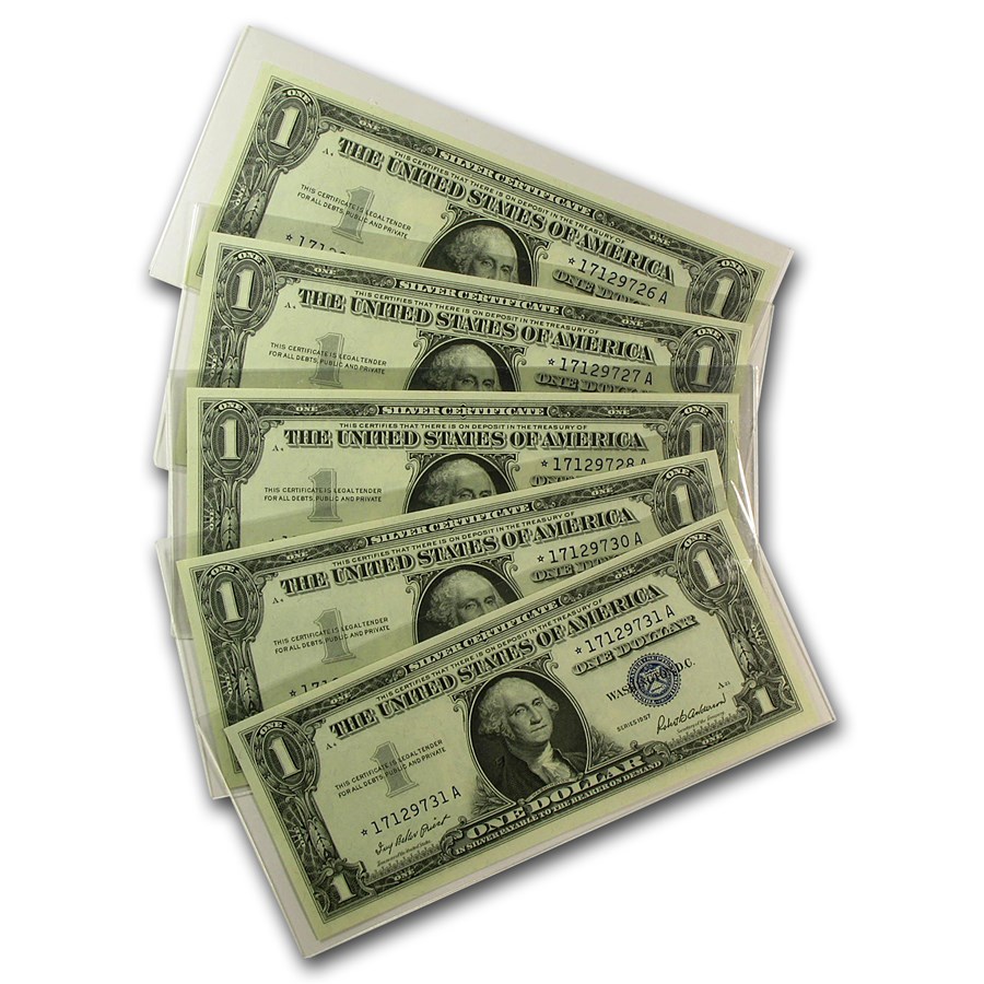 1957* $1 Silver Certificate CU (Fr#1619*) Star Notes, 6 Consec