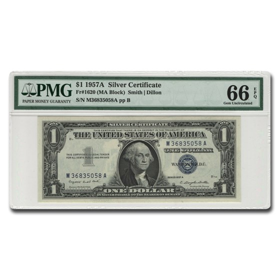 1957-A $1.00 Silver Cert Gem CU-66 EPQ PMG (Fr#1620)