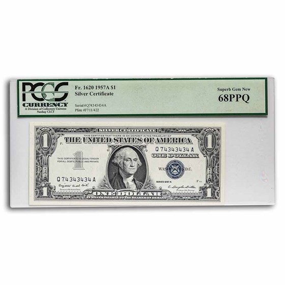 1957-A $1.00 Silver Cert Superb Gem CU-68 PPQ PCGS (Fr#1620) 1957-A $1.00 Silver Cert Superb Gem CU-68 PPQ PCGS (Fr#1620)