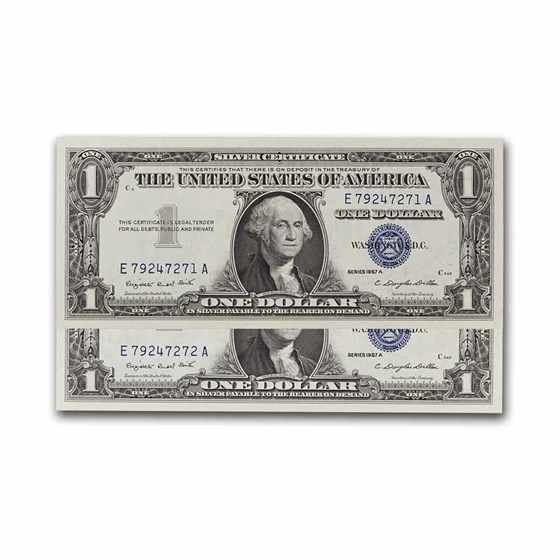 1957-A $1.00 Silver Certificate CCU (Fr#1620) 2 Consecutive