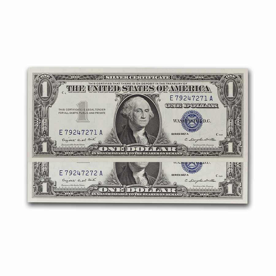 1957-A $1.00 Silver Certificate CCU (Fr#1620) 2 Consecutive