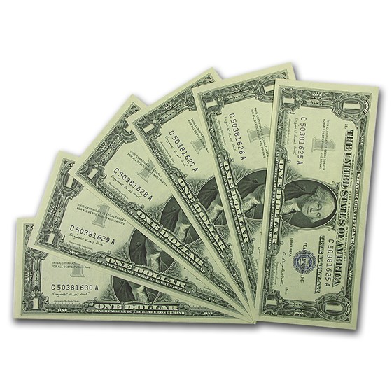 1957-A $1.00 Silver Certificate CU (6 Consecutive Notes) 1957-A $1.00 Silver Certificate CU (6 Consecutive Notes)