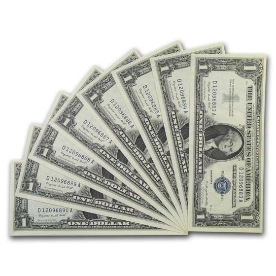 1957-A $1.00 Silver Certificate CU (Fr#1620) 8 Consecutive 1957-A $1.00 Silver Certificate CU (Fr#1620) 8 Consecutive