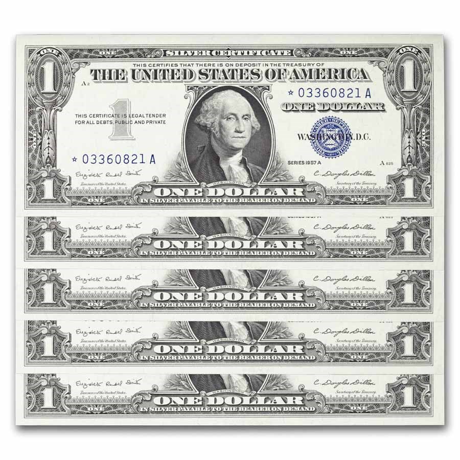 1957-A* $1 Silver Cert CU (Fr#1620*) Star Notes, 65 Consecutive