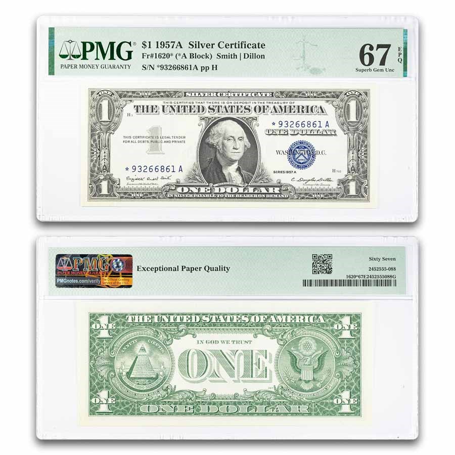 1957-A $1 Silver Cert Gem CU-67 EPQ PMG (Fr#1620)