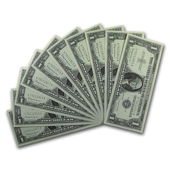 1957-B $1.00 Silver Certificate CCU (Fr#1621) 10 Consecutive 1957-B $1.00 Silver Certificate CCU (Fr#1621) 10 Consecutive
