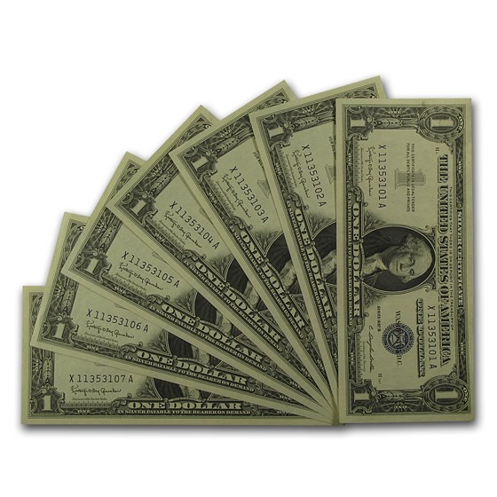 1957-B $1.00 Silver Certificate CCU (Fr#1621) 15 Consecutive 1957-B $1.00 Silver Certificate CCU (Fr#1621) 15 Consecutive