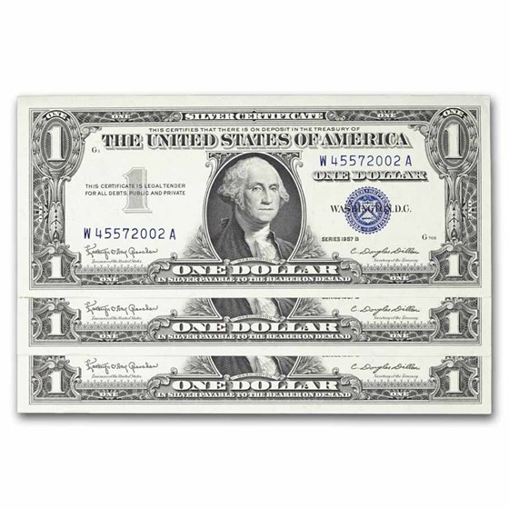 1957-B $1.00 Silver Certificate CCU (Fr#1621) 3 Consecutive