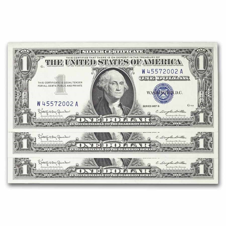 1957-B $1.00 Silver Certificate CCU (Fr#1621) 3 Consecutive