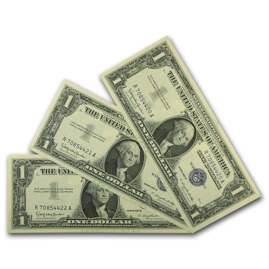 1957-B $1.00 Silver Certificate CCU (Fr#1621) 3 Consecutive