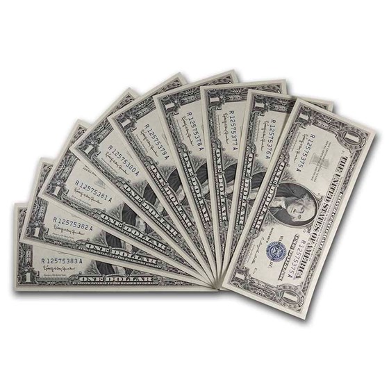 1957-B $1.00 Silver Certificate CCU (Fr#1621) 9 Consecutive 1957-B $1.00 Silver Certificate CCU (Fr#1621) 9 Consecutive