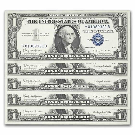 1957-B* $1 Silver Cert AU (Fr#1621*) Star Notes, 80 Consecutive