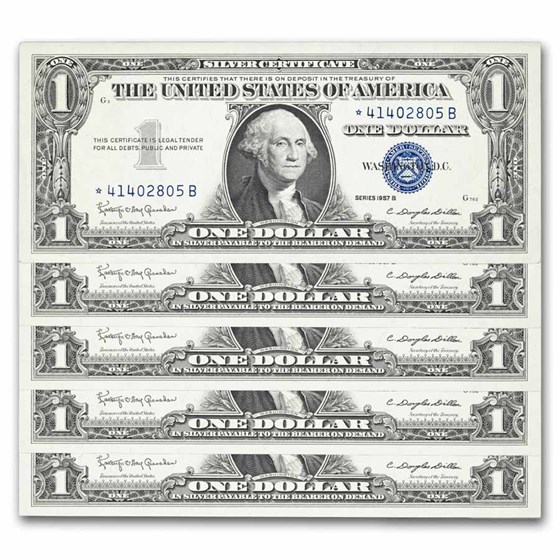 1957-B* $1 Silver Cert AU (Fr#1621*) Star Notes, 96 Consecutive