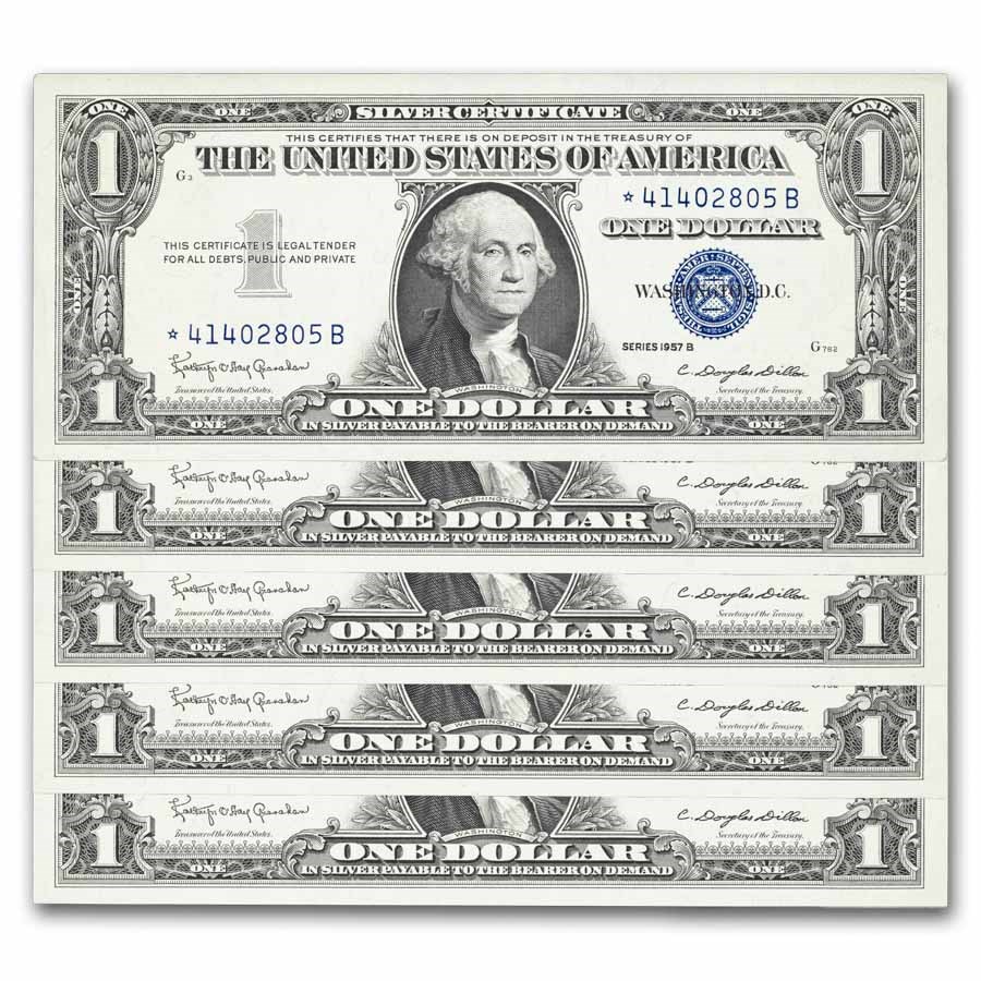 1957-B* $1 Silver Cert AU (Fr#1621*) Star Notes, 96 Consecutive