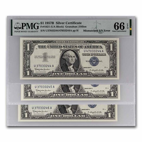1957-B $1 Silver Cert CU-66 EPQ PMG (Fr#1621) Mismatch Error 1957-B $1 Silver Cert CU-66 EPQ PMG (Fr#1621) Mismatch Error