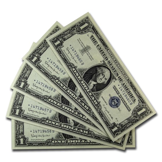 1957-B* $1 Silver Cert CU (Fr#1621*) Star Notes, 10 Consecutive
