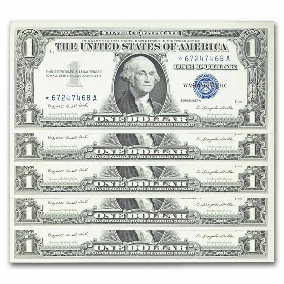 1957-B* $1 Silver Cert CU (Fr#1621*) Star Notes, 15 Consecutive