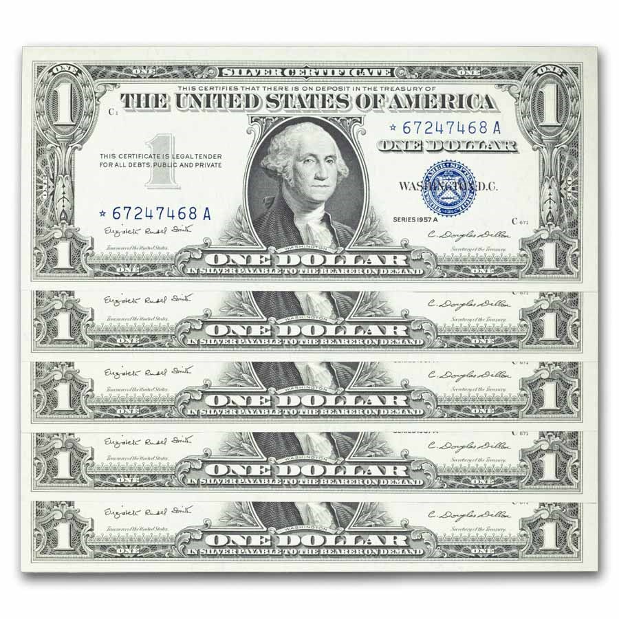 1957-B* $1 Silver Cert CU (Fr#1621*) Star Notes, 15 Consecutive