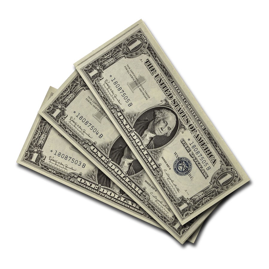 1957-B* $1 Silver Cert CU (Fr#1621*) Star Notes, 3 Consecutive