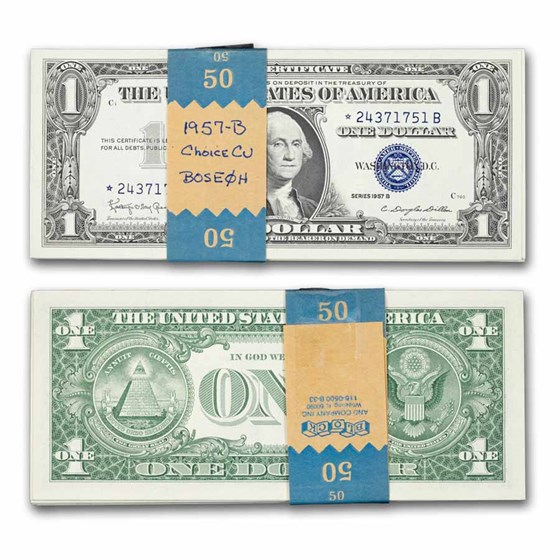 1957-B* $1 Silver Cert CU (Fr#1621*) Star Notes, 50 Consecutive