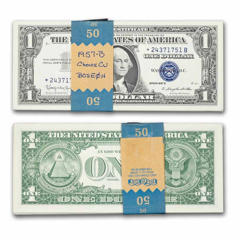 1957-B* $1 Silver Cert CU (Fr#1621*) Star Notes, 50 Consecutive