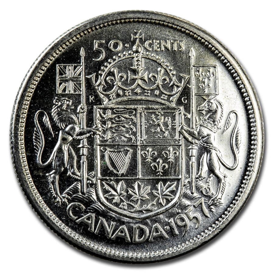 1957 Canada Silver 50 Cents Elizabeth II BU/Prooflike