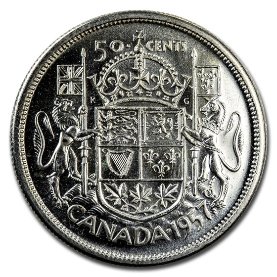 1957 Canada Silver 50 Cents Elizabeth II BU/Prooflike