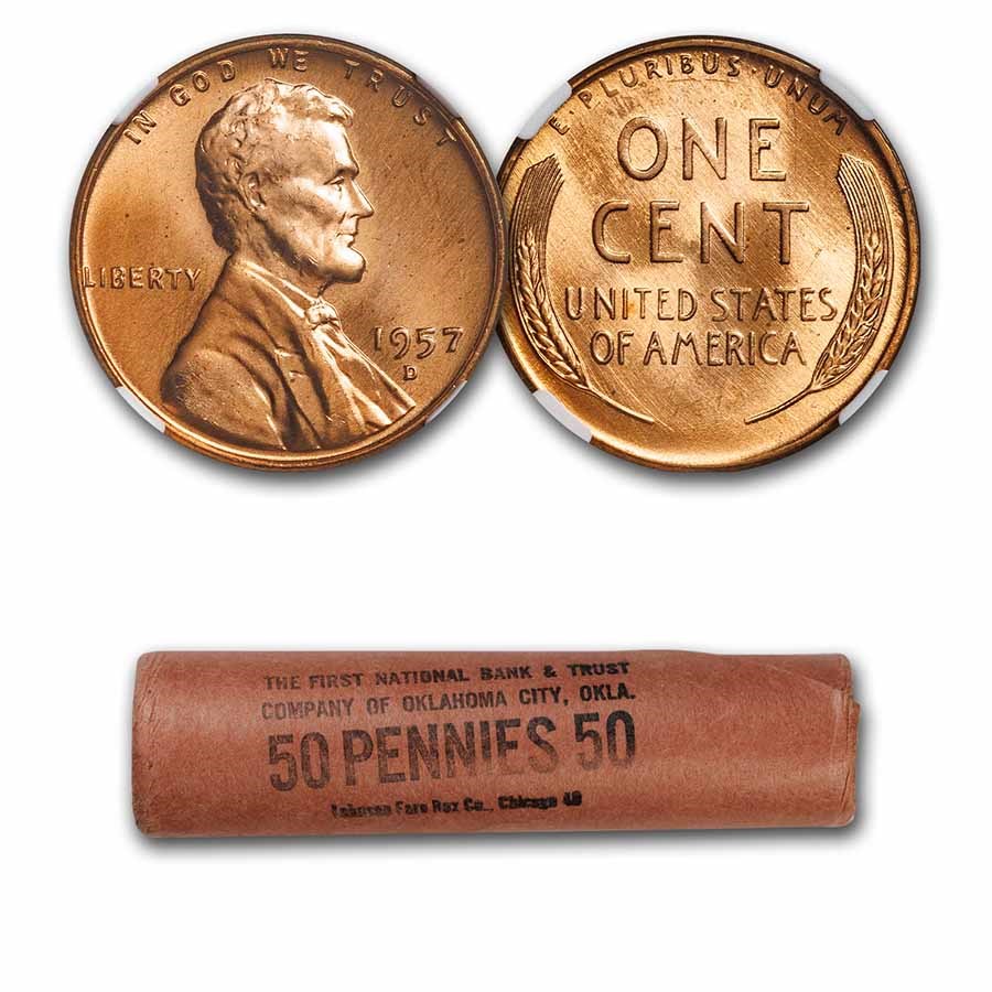 Buy 1957D Lincoln Cent 50Coin Roll BU (Bank Wrapped) APMEX