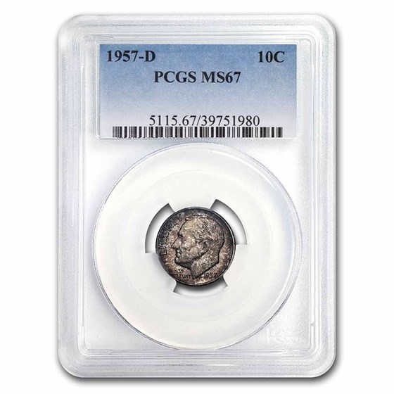 1957-D Roosevelt Dime MS-67 PCGS (Mint Set Toning) 1957-D Roosevelt Dime MS-67 PCGS (Mint Set Toning)