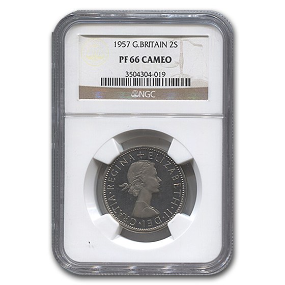 1957 Great Britain 2 Shillings Elizabeth II PF-66 Cameo NGC 1957 Great Britain 2 Shillings Elizabeth II PF-66 Cameo NGC