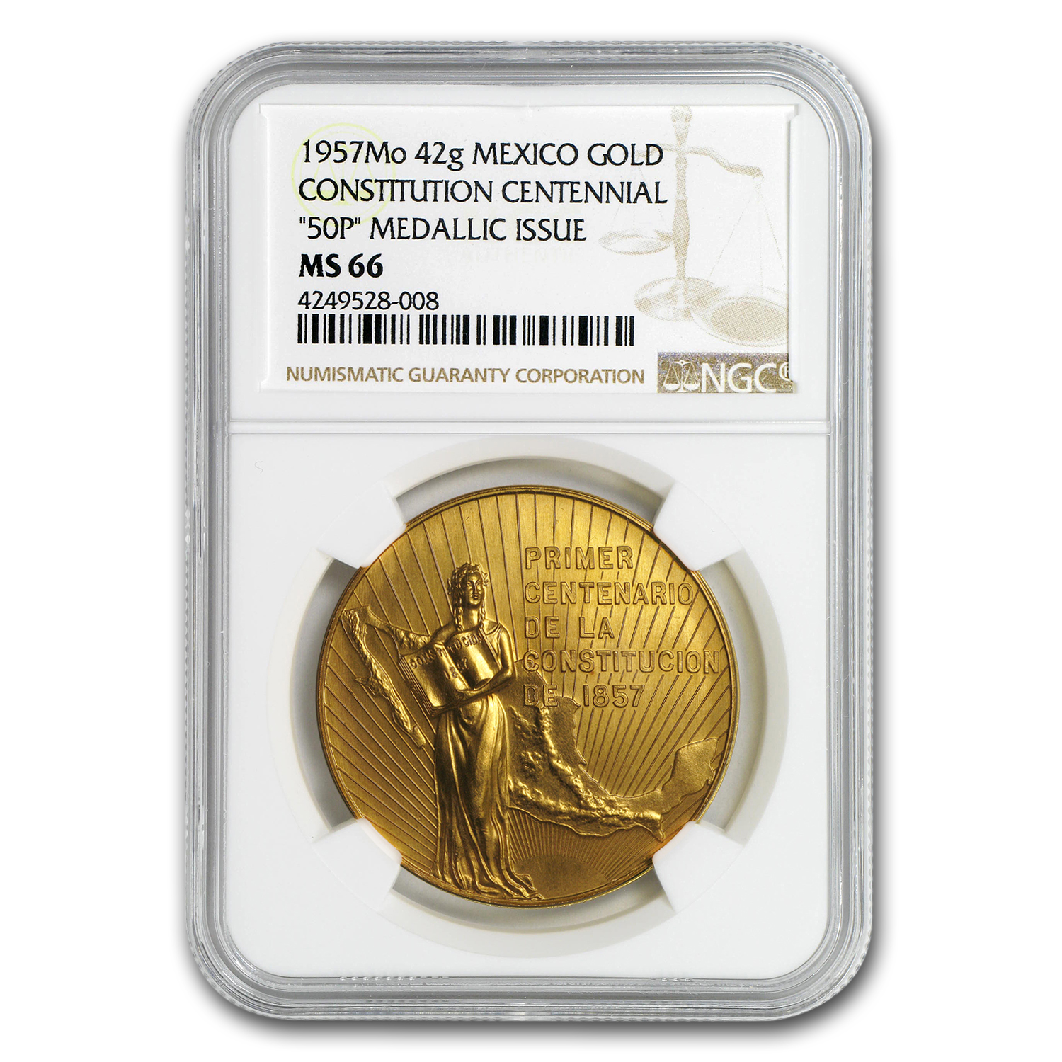 Buy 1957 Mexico Gold Centennial of Constitution Medal MS-66 NGC