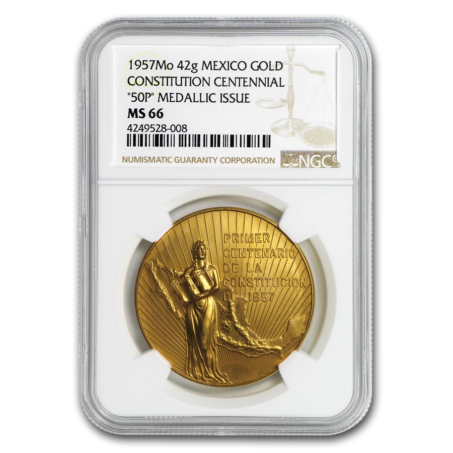 Buy 1957 Mexico Gold Centennial of Constitution Medal MS-66 NGC | APMEX