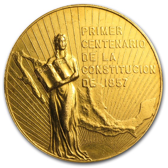 1957 Mexico Gold Medallic 50 Peso Constitution Centennial AU 1957 Mexico Gold Medallic 50 Peso Constitution Centennial AU