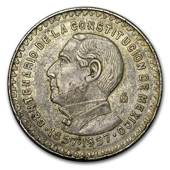 1957 Mexico Silver 1 Peso Constitution Avg Circ (ASW .0514 oz) 1957 Mexico Silver 1 Peso Constitution Avg Circ (ASW .0514 oz)