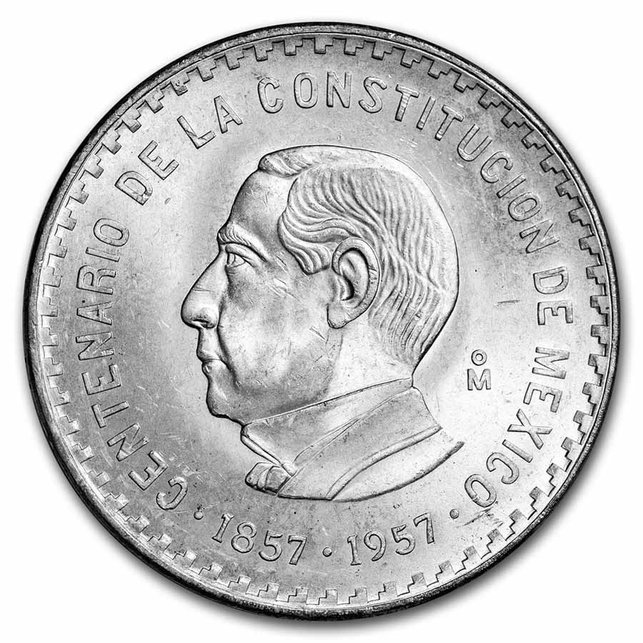 1957 Mexico Silver 10 Pesos Juarez BU