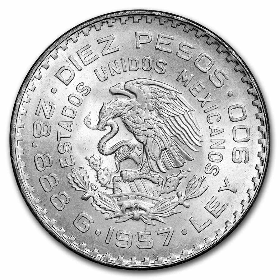 Buy 1957 Mexican Silver 10 Pesos Juarez BU | APMEX