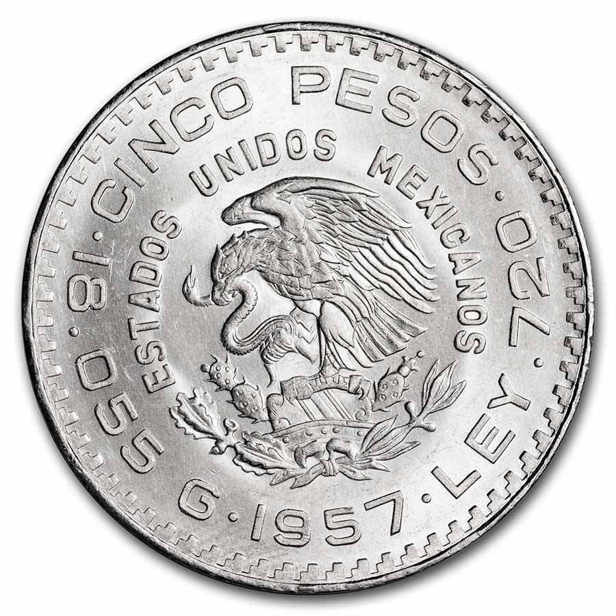 Buy 1957 Mexico Silver 5 Pesos Constitution BU (ASW .4179 oz