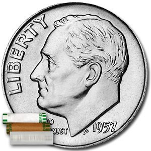 1957 Roosevelt Dime 50-Coin Roll BU