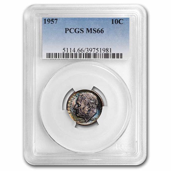 1957 Roosevelt Dime MS-66 PCGS (Mint Set Toning)