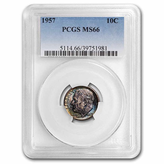 1957 Roosevelt Dime MS-66 PCGS (Mint Set Toning) 1957 Roosevelt Dime MS-66 PCGS (Mint Set Toning)
