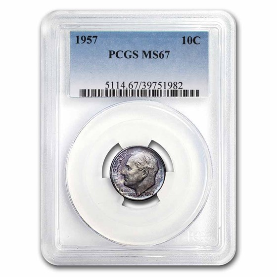 1957 Roosevelt Dime MS-67 PCGS (Mint Set Toning) 1957 Roosevelt Dime MS-67 PCGS (Mint Set Toning)