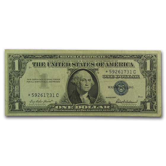 1957s* $1.00 Silver Certificate VG/VF (Star Note) 1957s* $1.00 Silver Certificate VG/VF (Star Note)