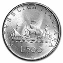 1958-2001-R Italy Silver 500 Lire Columbus's Ships BU