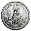1958 Canada Silver Dollar British Columbia Totem Pole BU