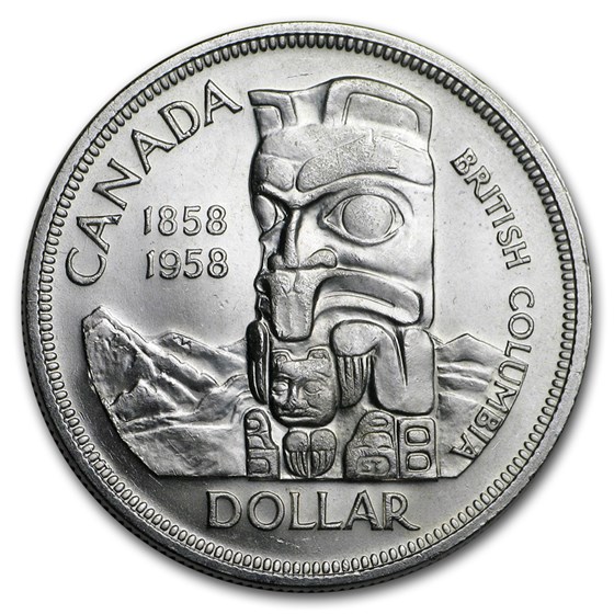 1958 Canada Silver Dollar British Columbia Totem Pole BU 1958 Canada Silver Dollar British Columbia Totem Pole BU